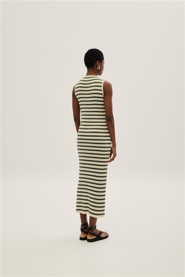 COMBOS 084 MAXI DRESS STRIPES ECRU/KHAKI