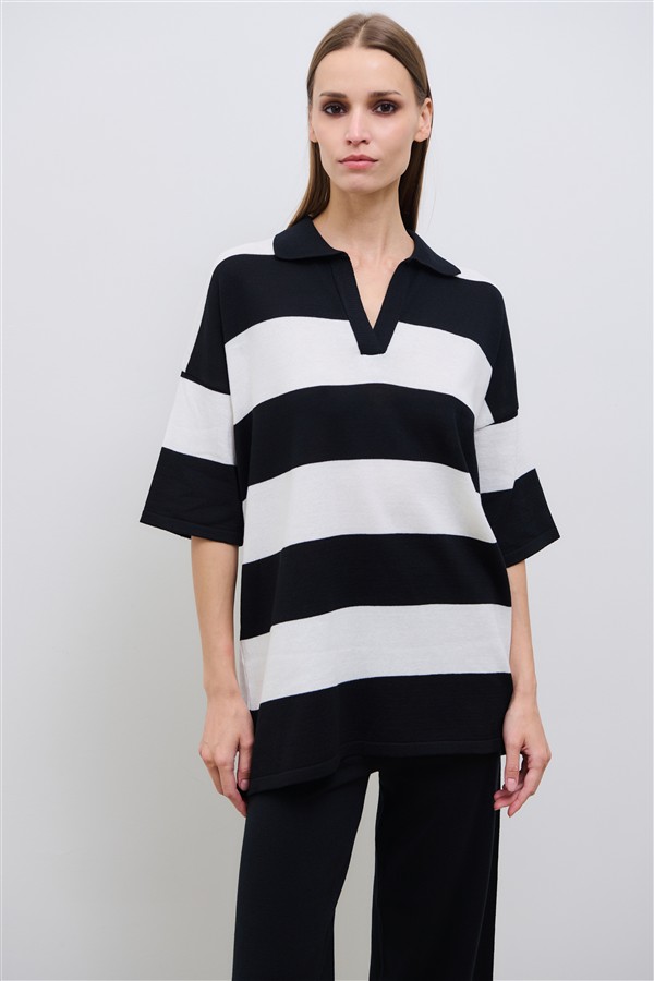 COMBOS 091 STRIPED BLOUSE BL/WH