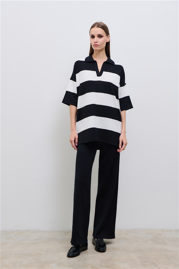 COMBOS 091 STRIPED BLOUSE BL/WH
