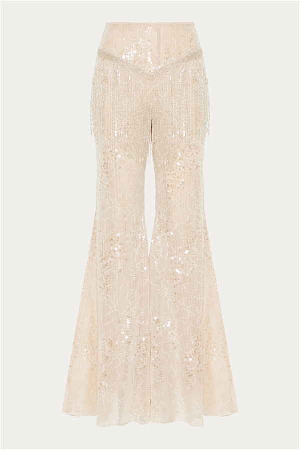 NIDODILEDA DREAM FRINGED FLARES OFF WHITE