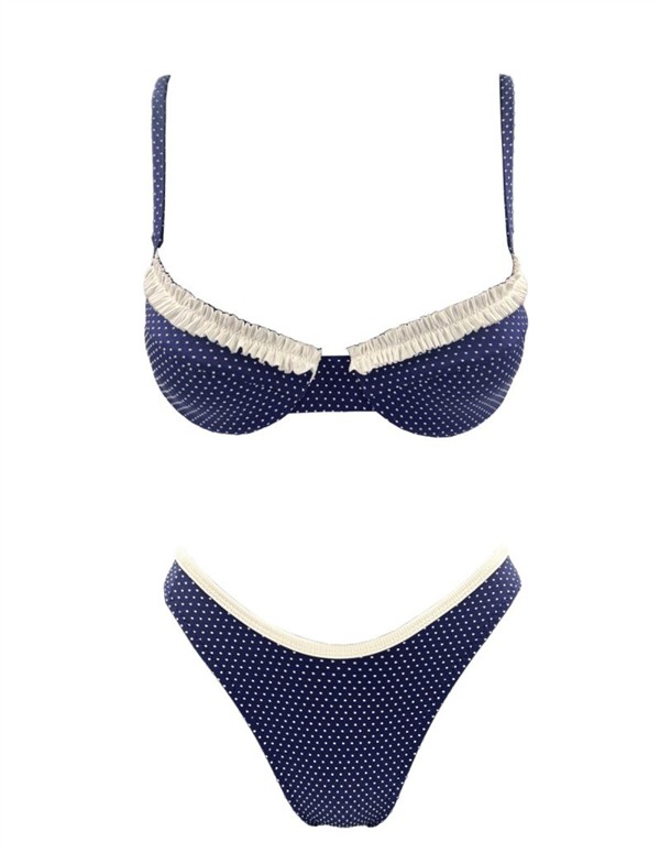 EMMA 939 POLKA-WHITE RUFFLED BIKINI BLUE