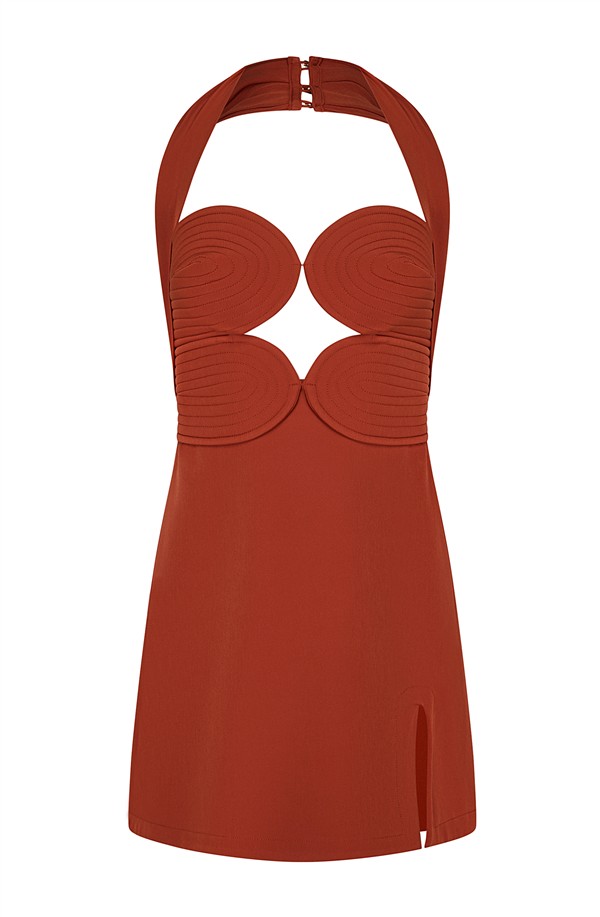 LA CHAINE KALLOS MINI DRESS TERRACOTTA