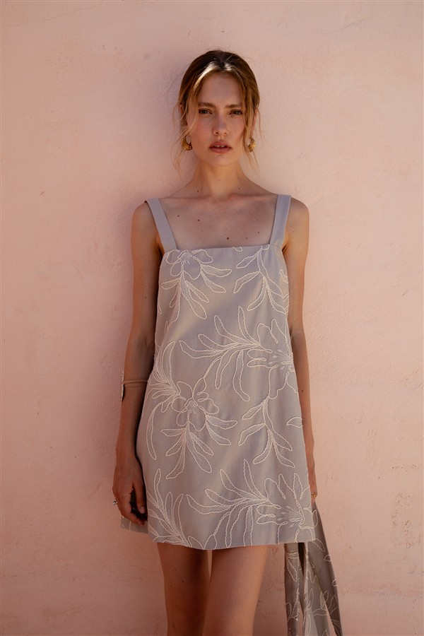 NIDODILEDA ALIGN MINI DRESS LIGHT GREY