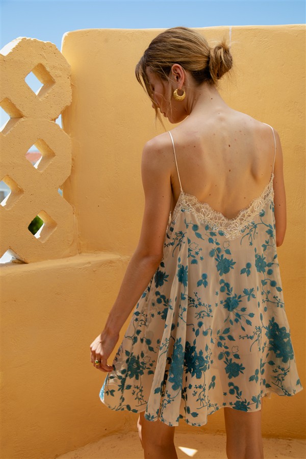 NIDODILEDA ANOR MINI DRESS ECRU/LIGHT BLUE
