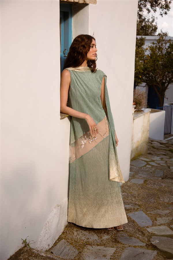 NIDODILEDA MIREILLE DRESS LIGHT GREEN/GOLD