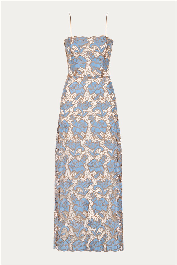 NIDODILEDA MOMENT TOP DRESS DUSTY BLUE/BROWN