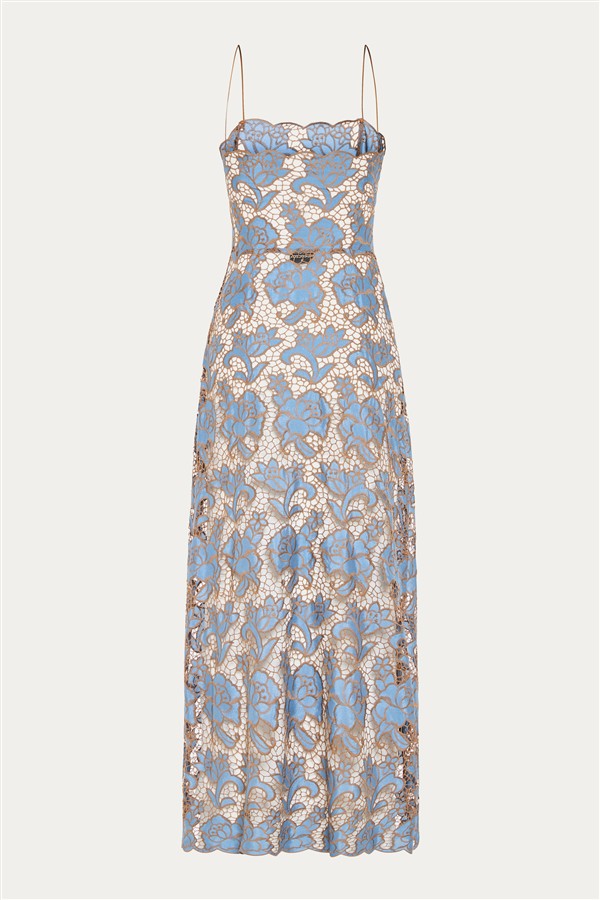 NIDODILEDA MOMENT TOP DRESS DUSTY BLUE/BROWN