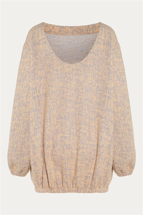 NIDODILEDA YLVA PULLOVER DRESS LIGHT BEIGE/BLUE