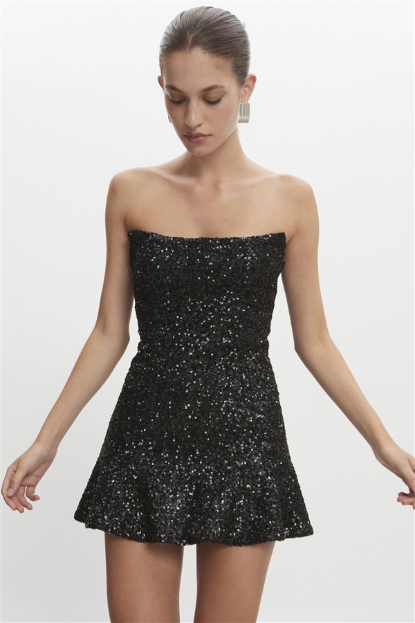NR ARROW STRAPLESS MINI DRESS BLACK