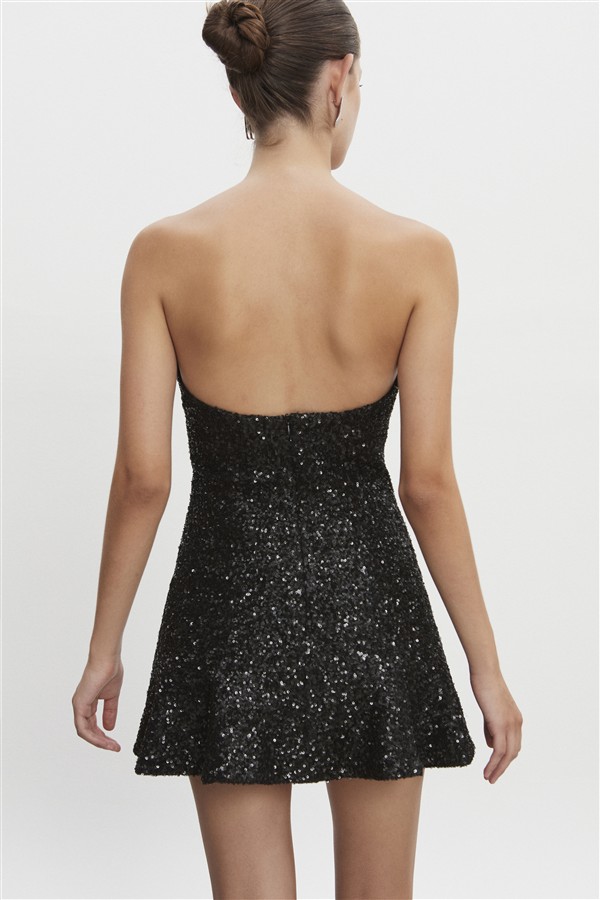 NR ARROW STRAPLESS MINI DRESS BLACK