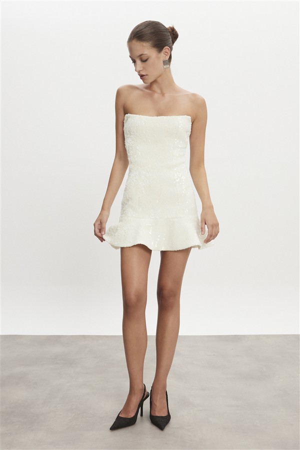 NR ARROW STRAPLESS MINI DRESS OFF WHITE