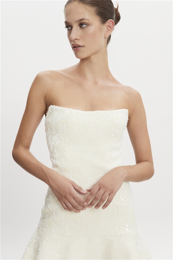 NR ARROW STRAPLESS MINI DRESS OFF WHITE