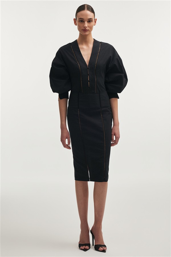 NR DAMA MIDI SKIRT BLACK