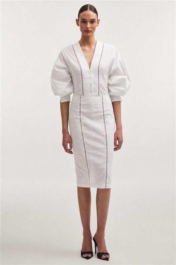 NR DAMA MIDI SKIRT WHITE