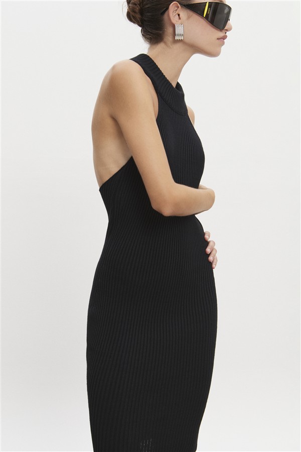 NR EVA KNITTED MIDI DRESS BLACK