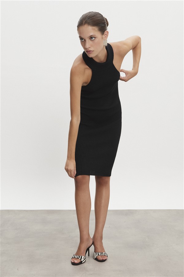 NR EVA KNITTED MIDI DRESS BLACK