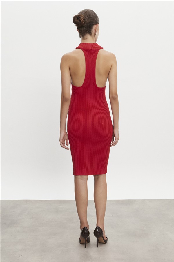 NR EVA KNITTED MIDI DRESS RED