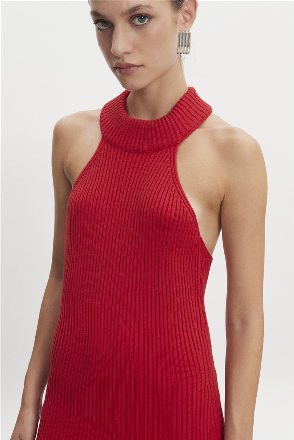 NR EVA KNITTED MIDI DRESS RED