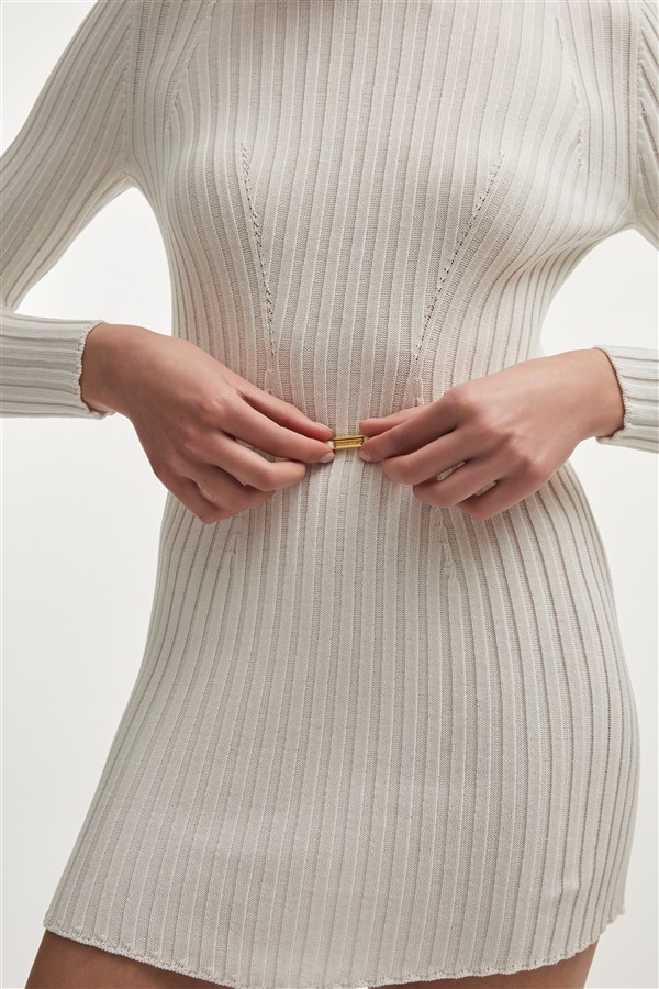 NR FEMME KNITTED MINI DRESS WHITE