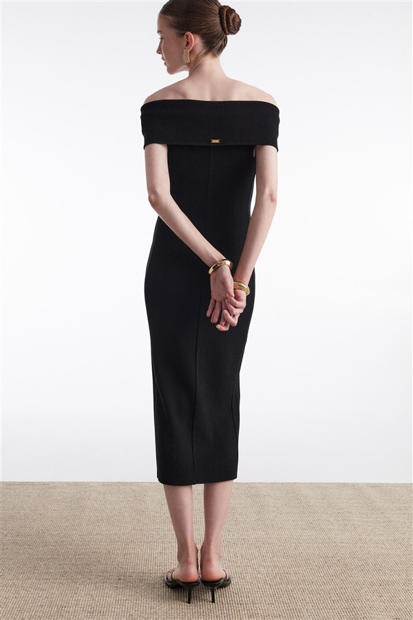 NR FINE LINE KNITTED DRESS MIDI BLACK