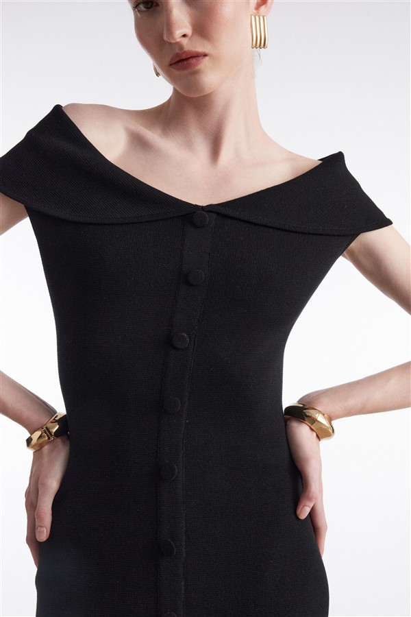 NR FINE LINE KNITTED DRESS MIDI BLACK