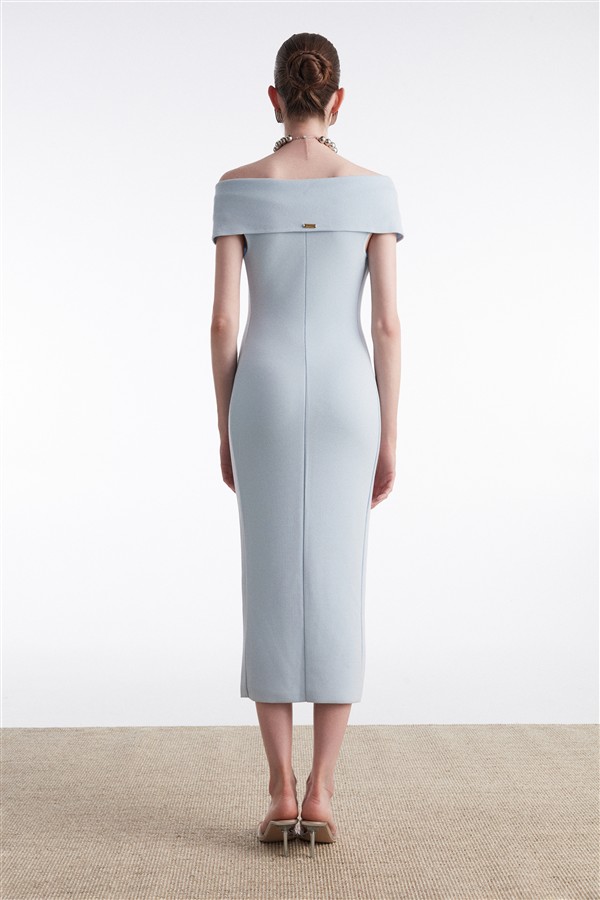 NR FINE LINE KNITTED DRESS MIDI CIEL