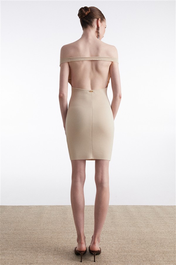 NR FINE LINE KNITTED MINI DRESS BEIGE