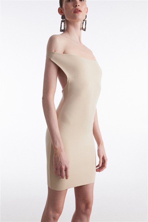 NR FINE LINE KNITTED MINI DRESS BEIGE