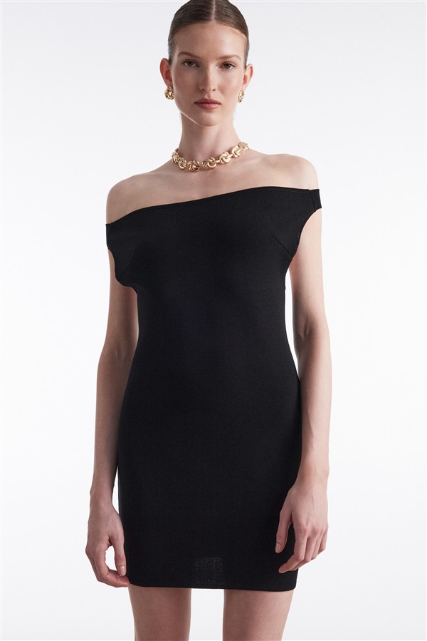 NR FINE LINE KNITTED MINI DRESS BLACK