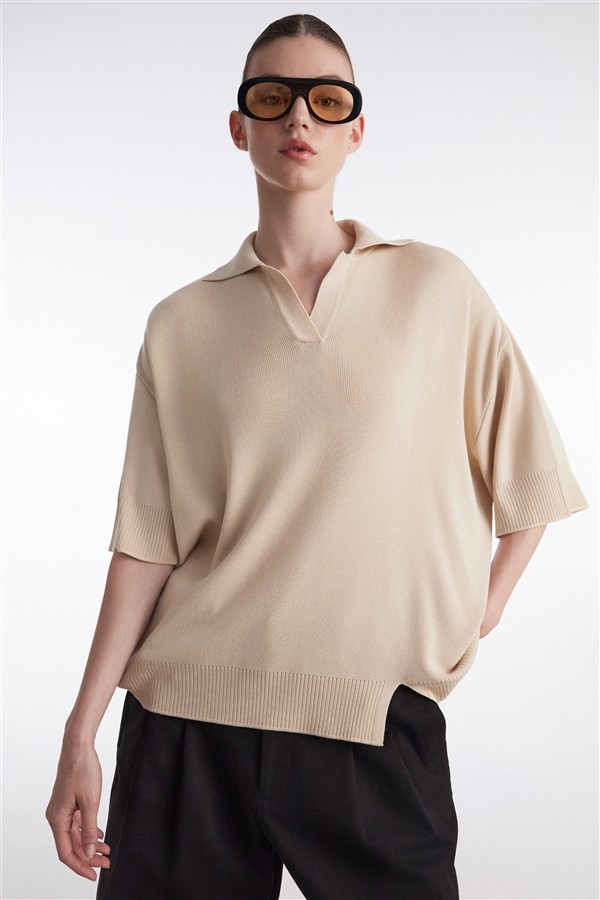 NR FINE LINE KNITTED POLO SHIRT M/W BEIGE