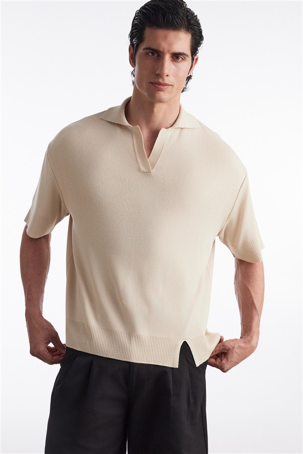 NR FINE LINE KNITTED POLO SHIRT M/W BEIGE