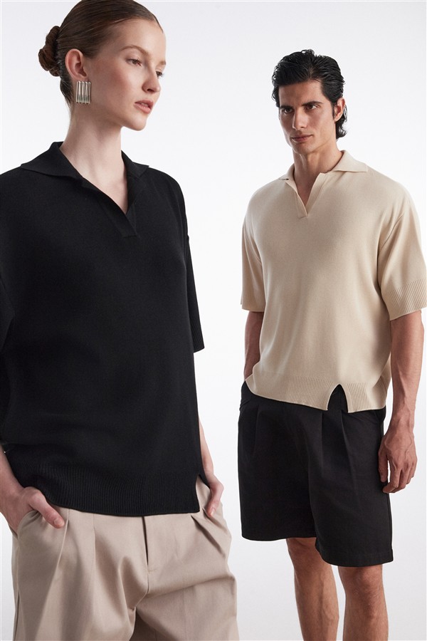 NR FINE LINE KNITTED POLO SHIRT M/W BEIGE