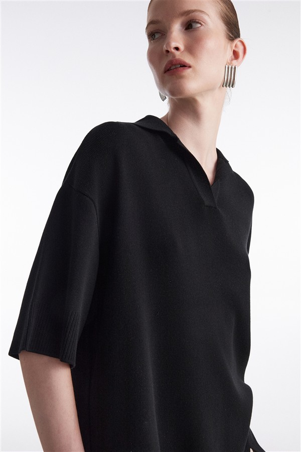 NR FINE LINE KNITTED POLO SHIRT M/W BLACK