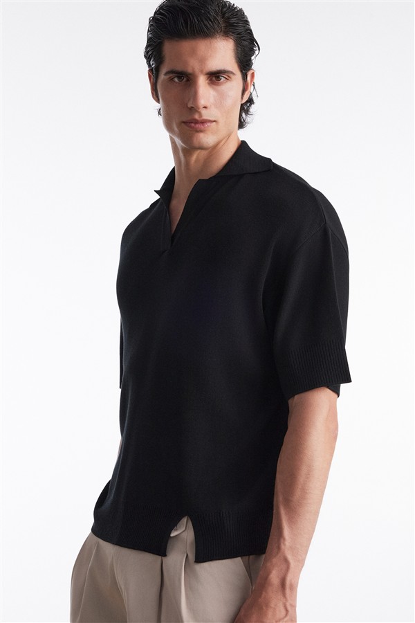 NR FINE LINE KNITTED POLO SHIRT M/W BLACK