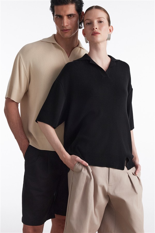 NR FINE LINE KNITTED POLO SHIRT M/W BLACK