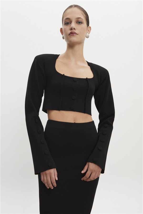 NR HEAVEN KNITTED CARDIGAN TOP BLACK