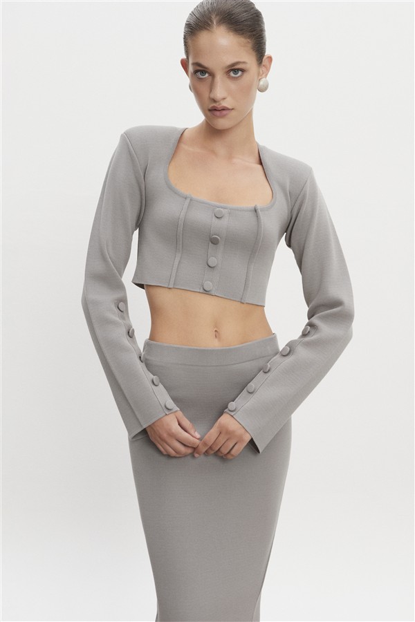 NR HEAVEN KNITTED CARDIGAN TOP GREY