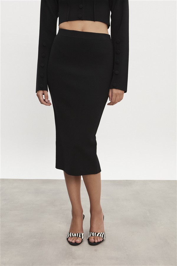 NR HEAVEN KNITTED MIDI SKIRT BLACK