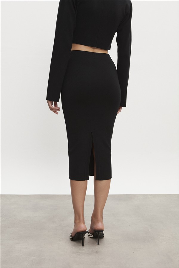 NR HEAVEN KNITTED MIDI SKIRT BLACK