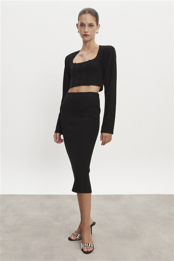 NR HEAVEN KNITTED MIDI SKIRT BLACK