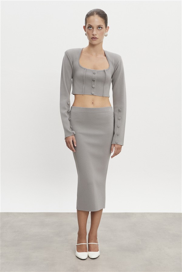 NR HEAVEN KNITTED MIDI SKIRT GREY