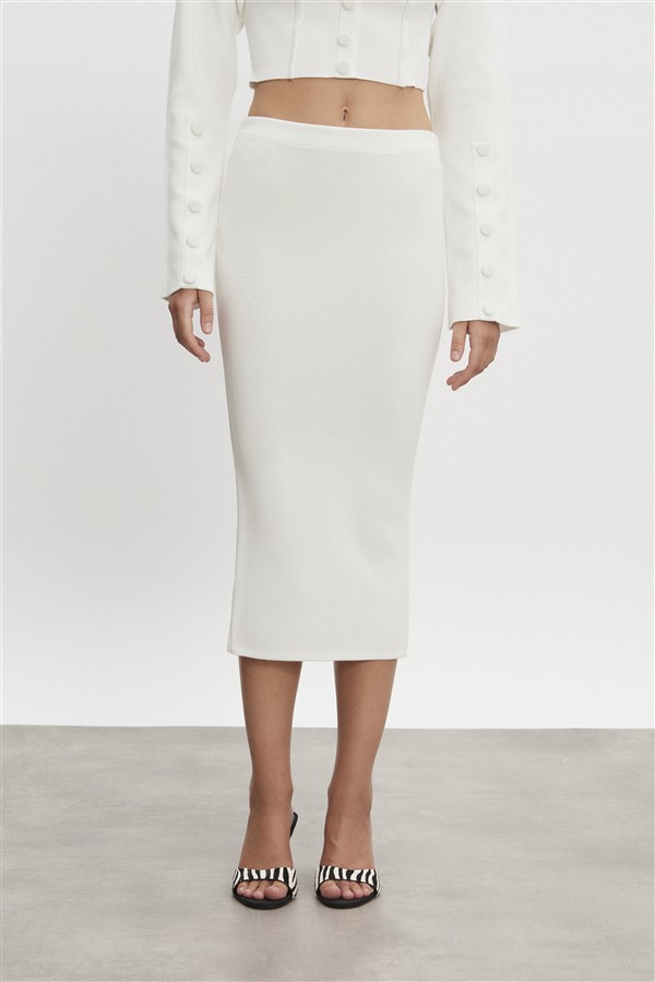 NR HEAVEN KNITTED MIDI SKIRT OFF WHITE