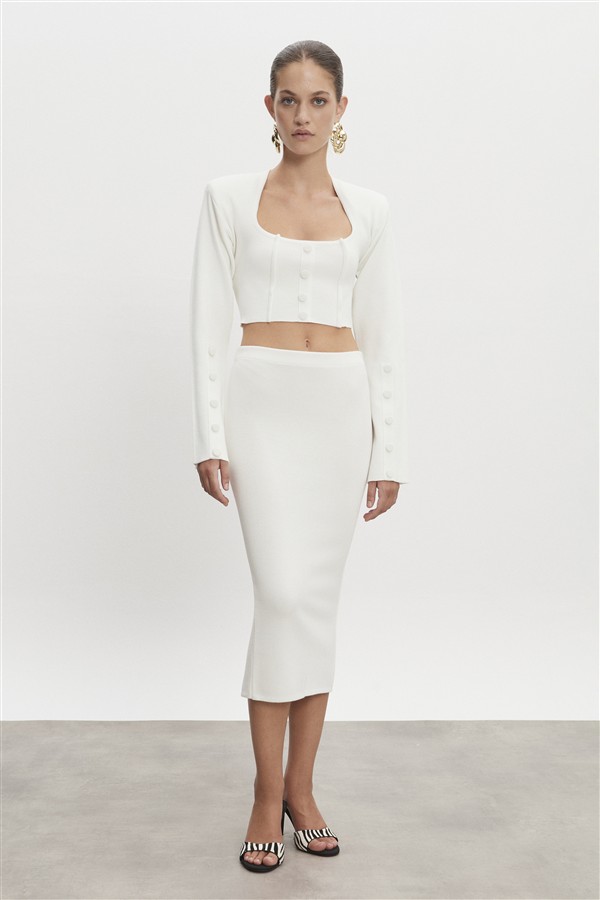 NR HEAVEN KNITTED MIDI SKIRT OFF WHITE