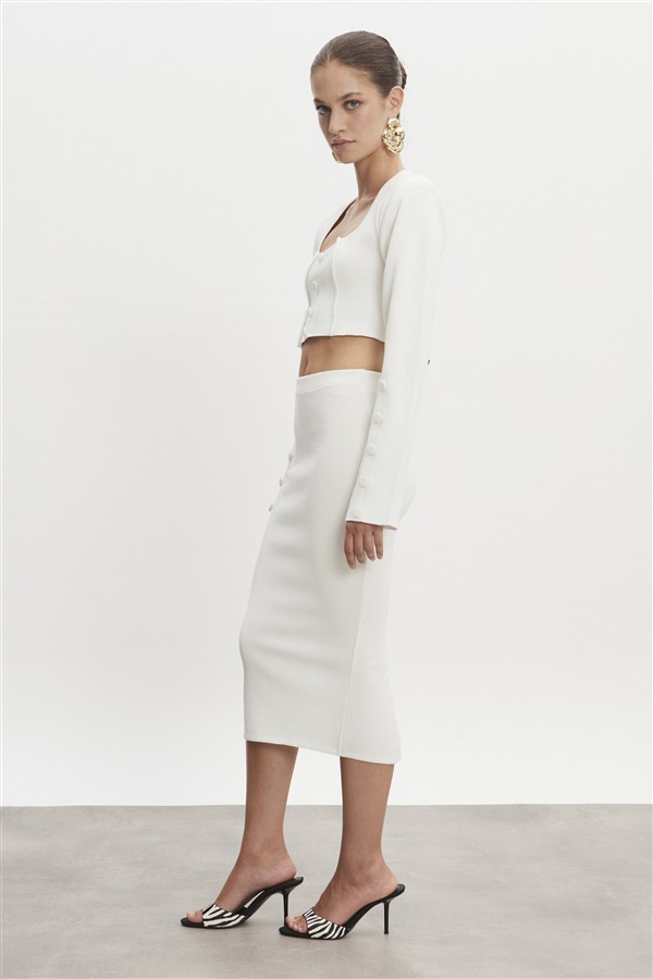 NR HEAVEN KNITTED MIDI SKIRT OFF WHITE