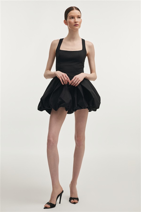 NR HIBISCUS BUBBLE MINI DRESS BLACK