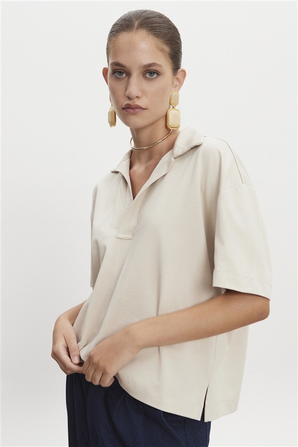 NR JAZZ POLO BLOUSE M/W BEIGE