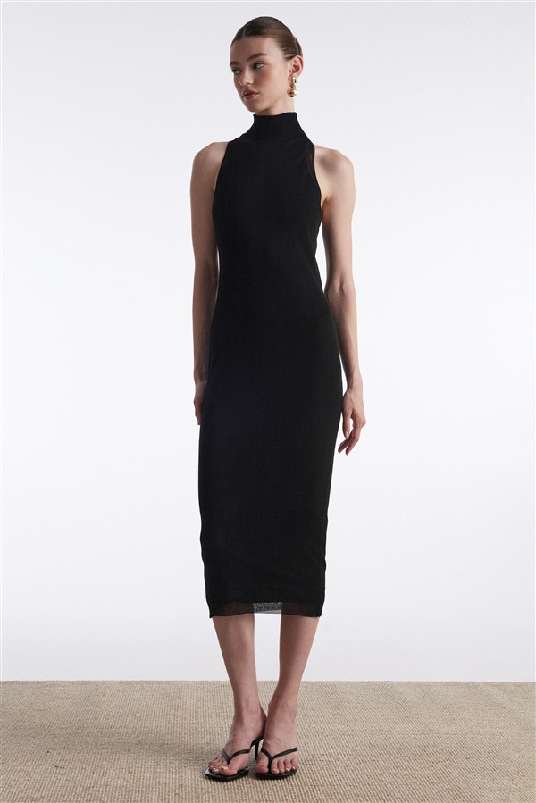 NR KNITTED MIDI DRESS BLACK