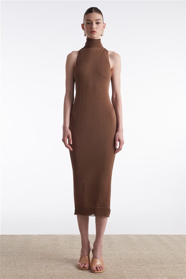 NR KNITTED MIDI DRESS BROWN