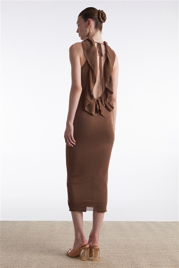 NR KNITTED MIDI DRESS BROWN