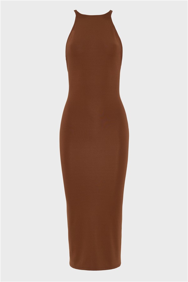 NR KNITTED MIDI DRESS BROWN